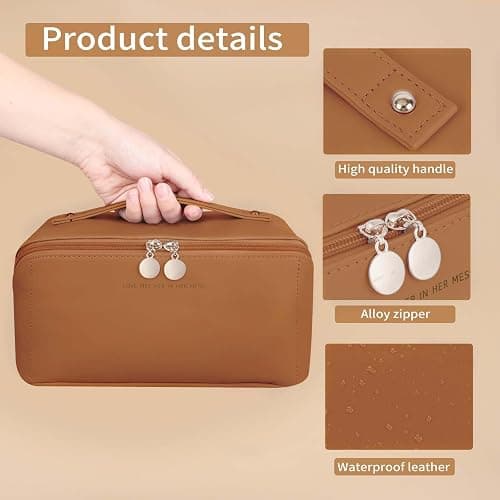 zaleeta Travel Makeup Bag, Large Capacity Cosmetic Organizer Bags for Women, Waterproof PU Leather Toiletry Bags, Wide Open Flat Makeup Case with Divider and Handle thumbnail 6