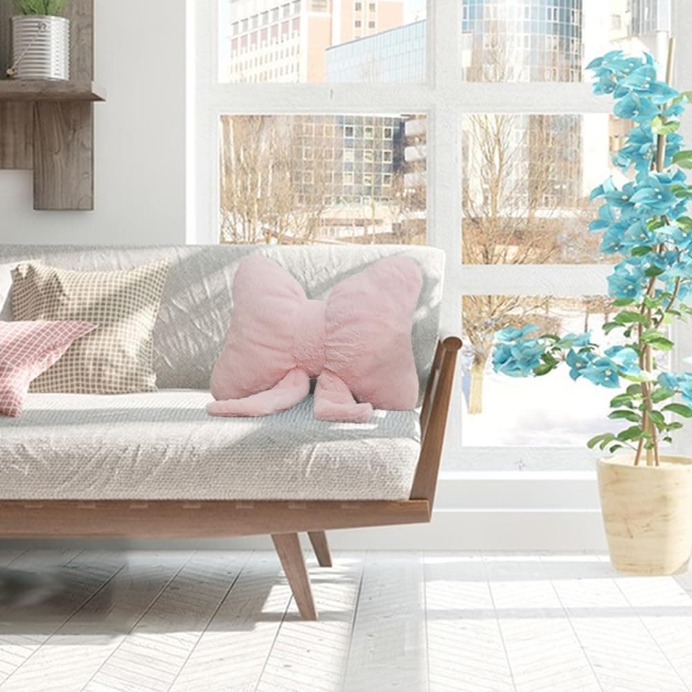 2Pack Soft Furry Bow Throw Pillows Cute Bowknot Plush Pillow Home Decor Stuffed Bow Lumbar Pillow for Bed Couch Living Room Decor (Pink) thumbnail 6