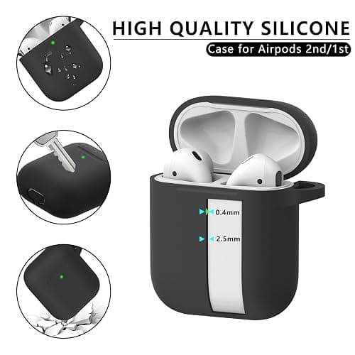 Ljusmicker for Airpods Case Cover with Cleaner Kit,Soft Silicone Protective Case Compatible with Apple AirPods 2nd/1st Generation Charging Case with Keychain,Shockproof AirPod Case for Women Men-Black thumbnail 4
