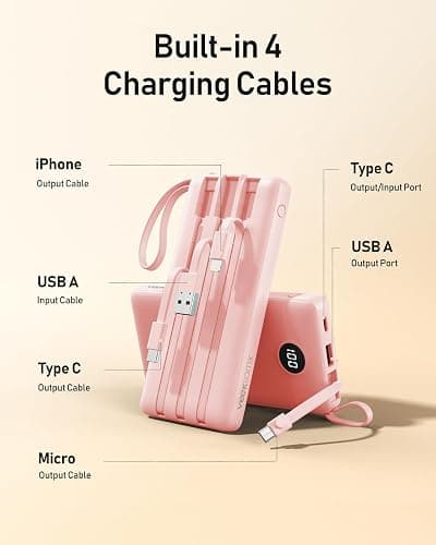 VEEKTOMX Portable Charger Built-in Cables, Power Bank for iPhone, Fast Charge USB C Battery Pack Travel Essentials Powerbank Compatible with iPhone 17/16/15/14, Samsung S25/24 thumbnail 6
