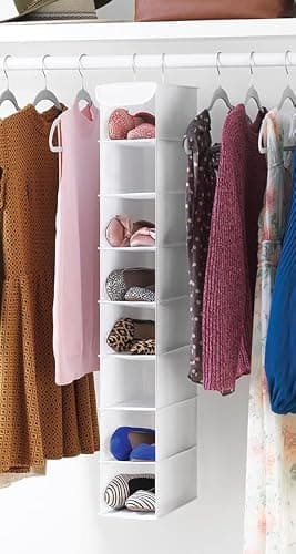 Whitmor Hanging Shoe Organizer, 8 Shelves-Hanging Closet Organizer, Hanging Shoe Rack for Small Closet, Hanging Shelves for Storage Shoes Clothes 11.5" D x 5.5" W x 41" H, White - White - 8 Pockets - Image 1