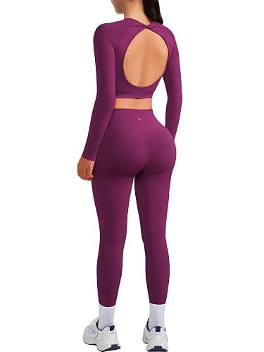 SUUKSESS Women 2 Piece Open Back Seamless Workout Sets Scrunch Booty Gym Leggings Built in Bra Crop Yoga Top thumbnail 6