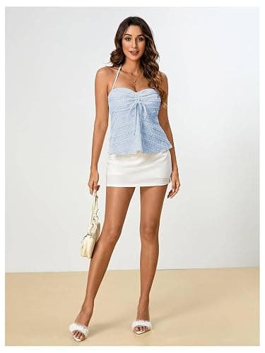 SOLY HUX Women's Peplum Halter Crop Tops Y2K Drawstring Tie Ruched Dressy Casual Spaghetti Strap Cami Top thumbnail 5