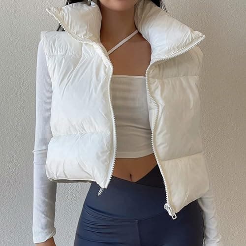 KEOMUD Women's Winter Crop Vest Lightweight Sleeveless Warm Outerwear Puffer Vest Padded Gilet thumbnail 2