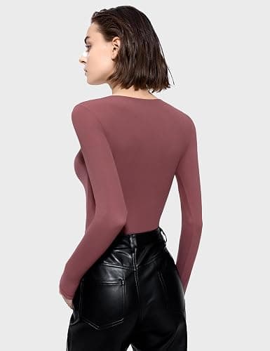 PUMIEY Women's Knot Front Long Sleeve Bodysuit Crew Neck Body Suits Sexy Tops Smoke Cloud Pro Collection thumbnail 4
