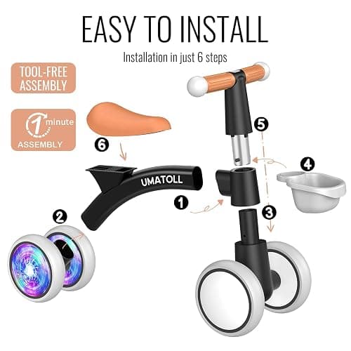 Umatoll Colorful Lighting Baby Balance Bike Toys for 1 Year Old Boys Gifts, Adjustable Seat Baby Walker, One Year Old Boy Birthday Gifts, 12-24 Months Toddler First Ride on Toys thumbnail 6
