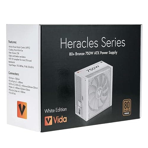 VIDA 750W Heracles White ATX Gaming PSU, 80 Plus Bronze, 14cm Ultra-Quiet FDM Fan, Flat White Cables, Power Lead Not Included thumbnail 5