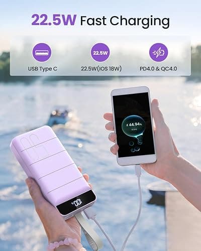DAOLOT Power Bank Fast Charging 50000mAh - 22.5W Portable Charger USB C Quick Charge with 4 Outputs & 3 Inputs LED Display Huge Capacity External Battery Pack for iPhone, Samsung, iPad etc Purple thumbnail 3