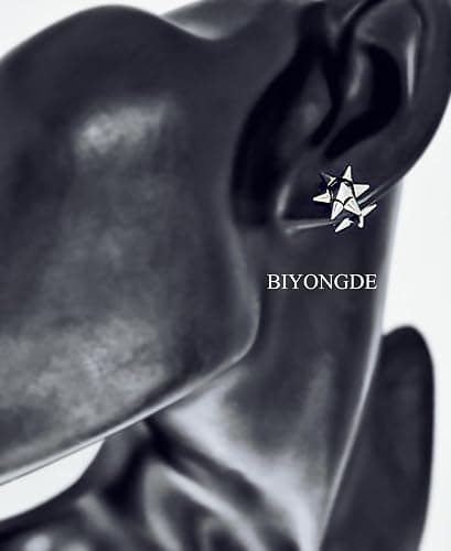 BIYONGDE Hipster Spike Star Screw Stud Earrings for Men, Mens Punk Rock Emo Earrings Stainless Steel with Screw Back thumbnail 2