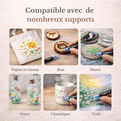 Faizer ® 288 Feutre Acrylique, Stylos Acryliques à Pointe Pinceau pour le Coloriage Adulte, Acrylic Paint Markers pour Coloriage, Beaux Arts, Calligraphie, Bois, Toile, Verre, Céramique thumbnail 5