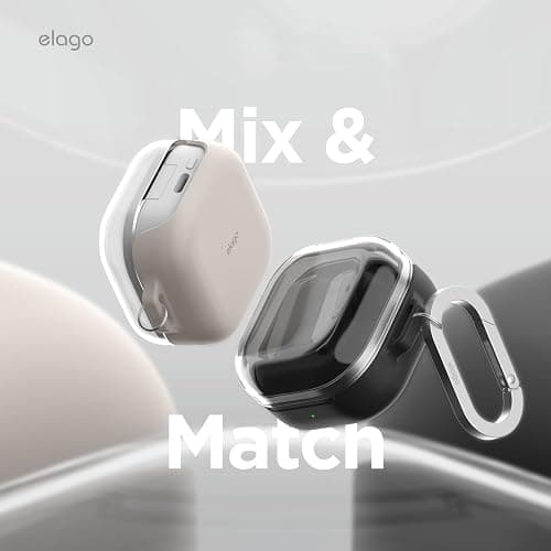 elago Duo Case for Galaxy Buds 4 Pro & Galaxy Buds 4 | Duo with Carabiner, Premium Silicone + TPU Cover, Wireless Charging, for Men, for Women (Clear - Black) thumbnail 3