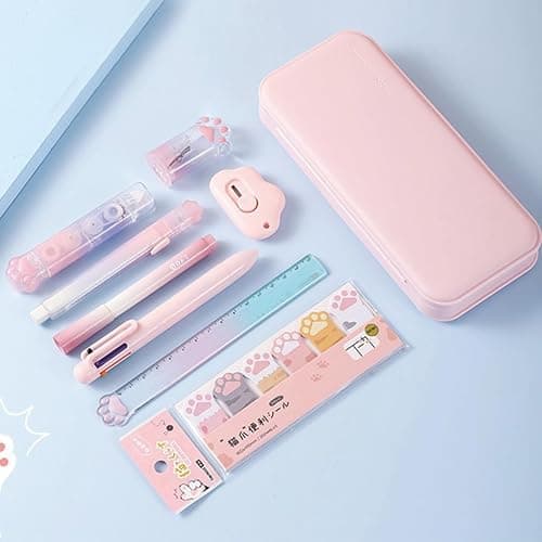 MOZXIRZ 9 Pcs Cute Pink Stationery Set Cat Paw School Supplies Kawaii Office Supplies Including Pens Pencil Sharpener Highlighter Eraser Correction Tape Ruler Utility Knife (Cat Paw-Pink) thumbnail 2