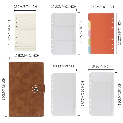 FYY A6 Binder Refillable Planner Notebook 6 Ring PU Leather Binder Journal with Pockets, Dividers, Refill Paper Brown thumbnail 3