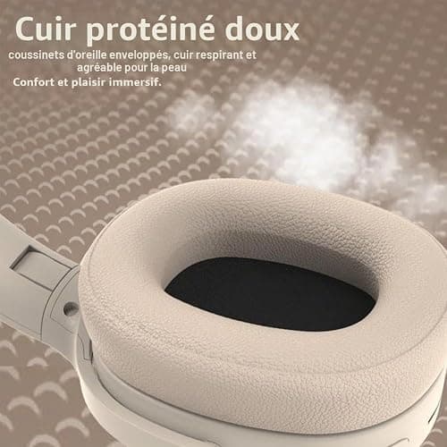 Casque Bluetooth supra-auriculaire, 6 heures d'autonomie de lecture, écouteurs confortables avec basses lourdes, son HD, casque antibruit, qualité d'appel clair et port de type C, pour voyage, travail thumbnail 7