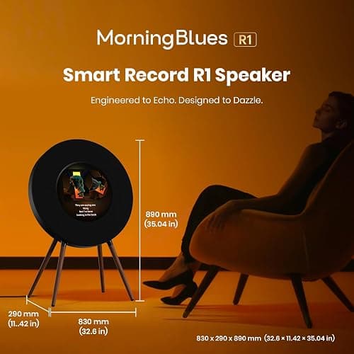 MorningBlues Record R1 Vinyl-Style Bluetooth Speaker, 2.1 Stereo Hi-Fi, Album Art Animation with Dynamic Mood Lyrics, Wi-Fi & Bluetooth, Home Audio & Décor thumbnail 2