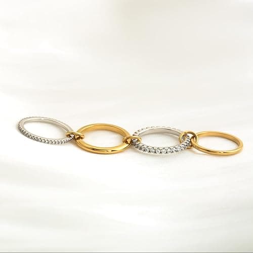 Bopiu Gold Stackable Rings for Women Non Tarnish, 18k Gold Plated Cubic Zirconia Rings, Silver Gold Multi Ring Mixed Metals Stack Rings Set thumbnail 5