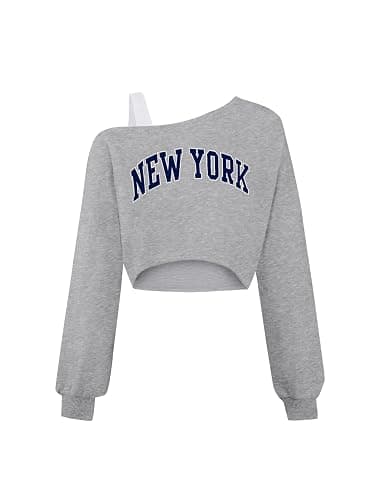 Ecolala Girls Off The Shoulder Sweatshirt Asymmetrical Long Sleeve Cute Crop Tops - Image 1