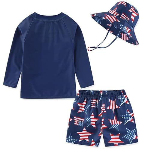 Baby Toddler Boys UPF 50+ Rashguard Set Swimsuit with Sun Hat Bathing Suit Swimwear for Beach Pool Sun Protection thumbnail 4