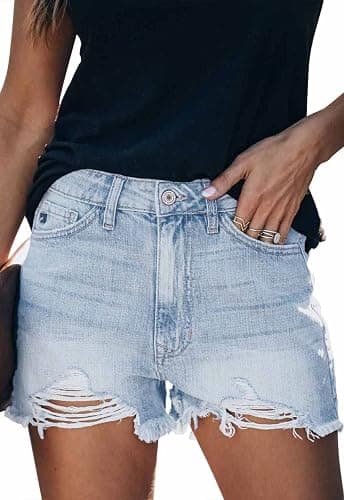 Metietila Women's Casual High Waisted Ripped Denim Shorts Frayed Raw Hem Stretch Jeans Shorts - Image 1