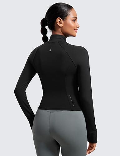 CRZ YOGA Butterluxe Womens Cropped Slim Fit Workout Jacket Weightless Track Athletic Full Zip Up Tops with Thumb Holes thumbnail 2