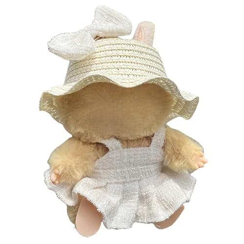 Clothes Made for Labubu 15cm & 17cm (No Doll Included) Fashion Doll Outfit Set Compatible with La bubu Accessories, Dress Up Skirt with hat and Headwear Bow (White) - White - Image 1