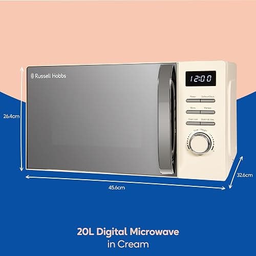 Russell Hobbs Digital Microwave 20L 800W in Cream with 5 Power Levels, Pull Handle Door & Button Control, Clock & Timer, Automatic Defrost, Easy Clean, 8 Auto Cook Menus RHMD818C thumbnail 2
