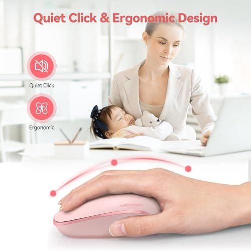 TECKNET Wireless Mouse, 2.4G Quiet Computer Mouse with USB Receiver, 4 Buttons Portable Cordless Mice for Chromebook, Laptop, PC, Mac, 800/1200/1600 DPI - Pink - Pink thumbnail 3