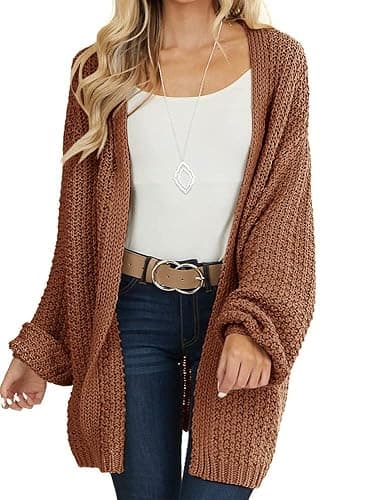 Maroway Womens Cardigan Solid Color Long Sleeve Open Front Chunky Knit Sweater Outwear - Image 1