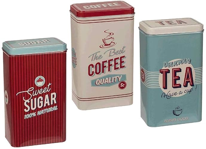 Almineez Retro Set of 3 Stainless Steel Tea Coffee Sugar Jar Canisters Kitchen Container Tins Storage Organiser Set Air Tight Vintage Design thumbnail 5