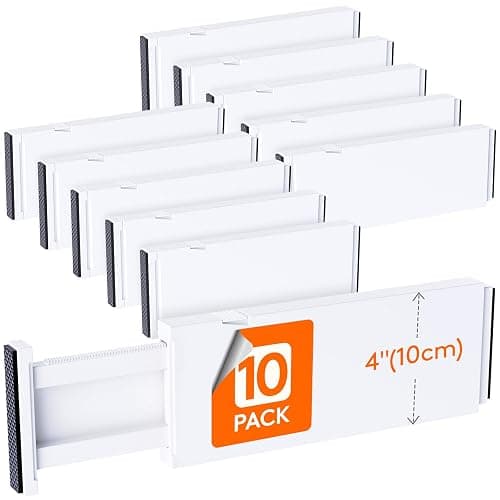 Lifewit 10 Pack 4" High Drawer Dividers 28-43.5cm/11-17" Adjustable Drawer Organizer for Clothes/Utensils, Expandable Drawer Separator in Dresser/Kitchen/Bedroom/Office Organization & Storage White - Image 1