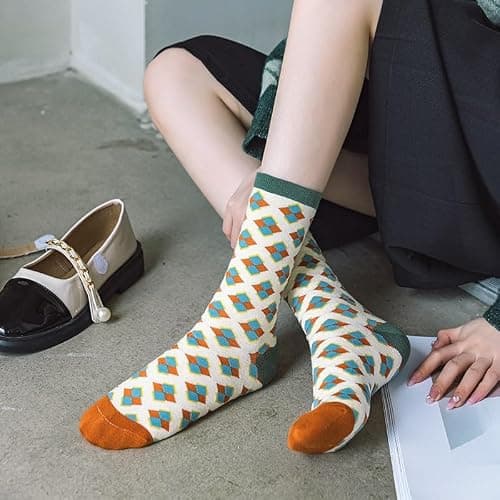 FORJMMP 5/10 Pairs Cute Floral Socks, Cottagecore Crew socks, Smiley Face Colorful Socks for Women Girls thumbnail 2
