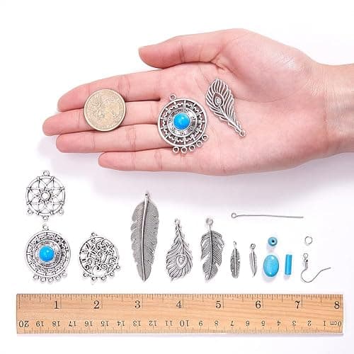 SUNNYCLUE 1 Box DIY 8 Pairs Bohemian Feather Dream Catcher Earring Making Starter Kit with Dream Catcher Feather Charm Connector, Turquoise Gemstone Beads, Earring Hooks Jewelry Supplies, Instruction thumbnail 4