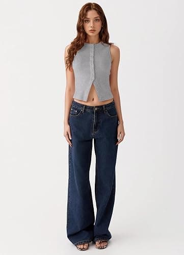 Women’s Button Down Tank Tops Ribbed Summer Vest Button Up Open Front Sleeveless Slim Fit Crop Going Out Tops thumbnail 5