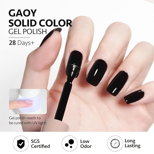 GAOY Black Gel Nail Polish, 16ml Color 1001 Soak Off UV Light Cure Gel Polish for Nail Art DIY Manicure at Home thumbnail 6