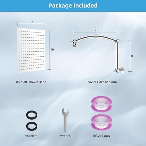 Hibbent All Metal cUPC Certified Rain Shower Head, 10'' High Pressure Rainfall Showerhead with 16" Shower Head Extension Arm, Solid Brass Adjustable Shower Arm Extender, fixed Showerheads, Chrome thumbnail 3