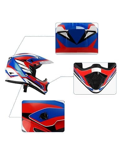 TCT-MOTORPARTS DOT Youth Kids Dirt Bike Full Face Helmets Motocross Motorcycle ATV Offroad Four Wheeler Blue Small Size thumbnail 8