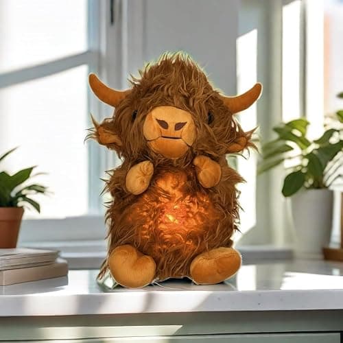 New Soothing Snuggle Cute Highland Cow Stuffed Animal, Soothing Breathing Highland Cow Stuffed Animal, Sleeping Cow Plush Toy with Realistic Breathing Action and Lighted Music thumbnail 4