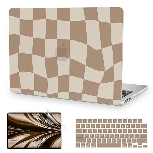 Anban Compatible with MacBook Air 13 inch Case 2025 2024 2023 2022 M4 M3 M2 A3240 A3113 A2681, Plastic Hard Shell Case for MacBook Air 13.6 inch + Keyboard Cover + Screen Protector, Brown Checkered - Image 1