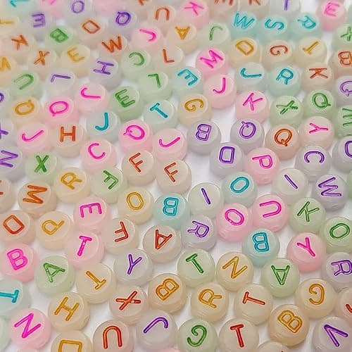 500+ Pieces 4x7mm White Luminous Round Acrylic Alphabet Letter Beads A-Z Mixed Plastic Shape Loose DIY Beads for Jewelry Making Bracelets Necklaces Key Chains (Luminous Colorful on White) thumbnail 4