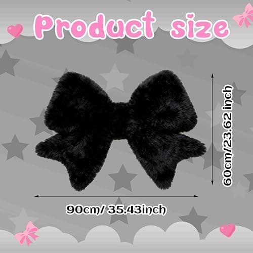 Tinideya Black Bow Rug 2 x 3 ft Cute Coquette Bow Area Rugs for Girls Bedroom Decor Faux Rabbit Fur Fluffy Bedside Shaggy Carpet with Serged Edge Non Slip for Nursery Playroom Home Floor thumbnail 2