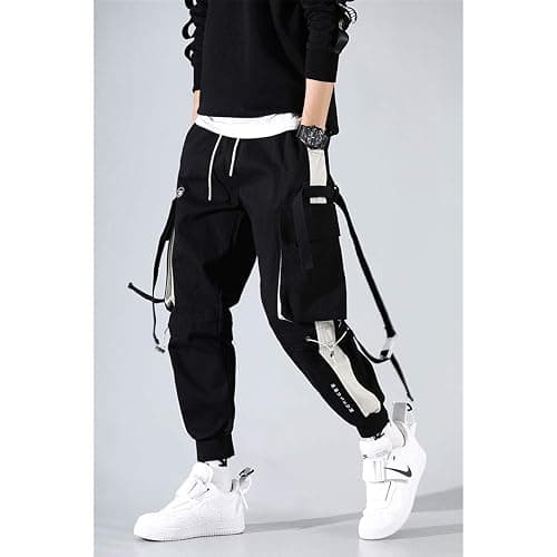 Astellarie Mens Punk Cargo Pants Hip-hop Jogger Patchwork Popular Baggy Teachwear Pants thumbnail 3