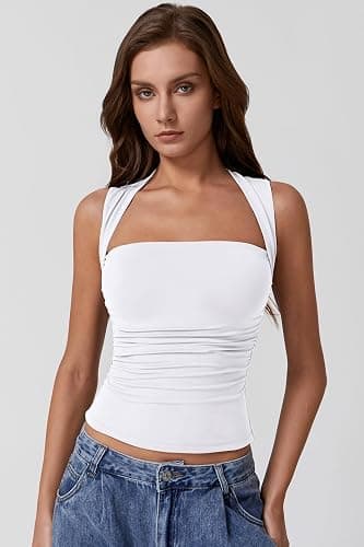 QINSEN Women's Square Neck Slim Fit Tank Top thumbnail 5