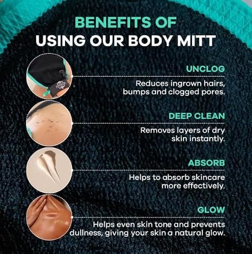 Dermasuri - Deep Exfoliating Glove - Polishing Mitt Body Scrubber - Korean Skin Cleaner Exfoliator - Dead Skin Buffing Treatment - Gifts for Women & Men - Keratosis Pilaris Scrub Remover - (2 Pack) thumbnail 3