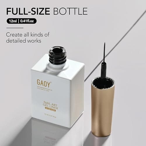 GAOY Black Swirl Gel Nail Polish Art Liner, 12ml UV Gel with Thin Brush | Classic Black Color Nail Paint Design with Thin Brush, French Tip Tool, UV/LED Cure Required, DIY French Manicure at Home thumbnail 6