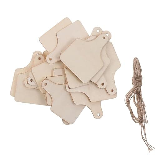 Uniquer 40Pcs Unfinished Wooden Cow Ear Tags Cutouts with Ropes,Farmhouse Blank Hanging Cow Tags for DIY Craft,Home Party Christmas Decor - Image 1