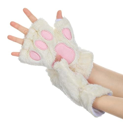 Sorcristy Cat Paws Gloves, Fingerless Winter Plush Gloves, White Fursuit Paws, Kawaii Clothes, Furry Paw, Cutecore Clothes, Costume for Girls Women 1 Pair thumbnail 3