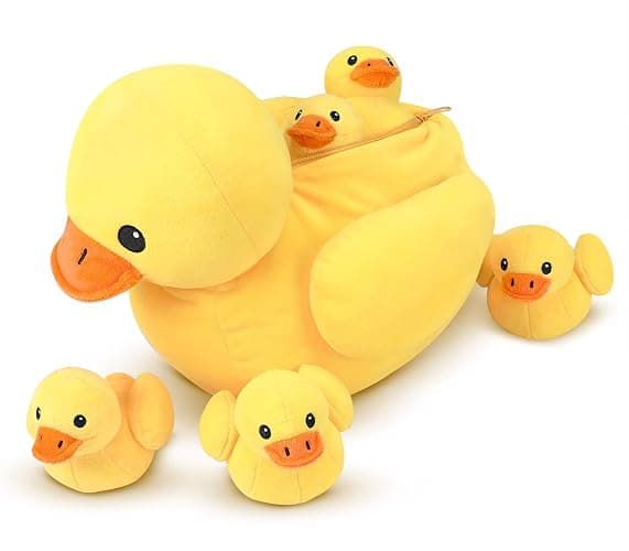 Pegmapri 14" Yellow Duck Stuffed Animal with Babies, Ducky Plush Playset with Zipper Pocket, 5pcs Ducklings Toys Plushie Birthday Gift for Kids Boy Girl thumbnail 5