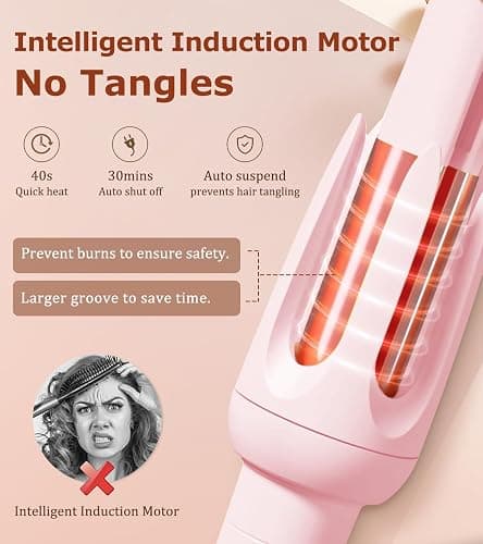 Auto Hair Curler, Automatic Curling Iron with 4 Temperature & 3 Timer, Automatic Shut-Off, Anti-Scald, Anti-Tangle Rotating Curling Wand for Hair Styling, Pink thumbnail 5