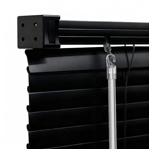 100% Privacy 1" Vinyl Cordless Mini Blinds for Indoor Windows 20.5" WX36 H. | L-Shaped Blades Horizontal Room Darkening & Light Filtering Blind for Home Black. - Image 1