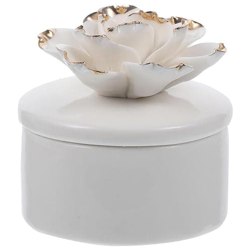 KALLORY Ceramic Jewelry Box with Lid Small Round Floral Trinket Organizer White Necklace and Ring Holder Decorative Storage for Home thumbnail 9